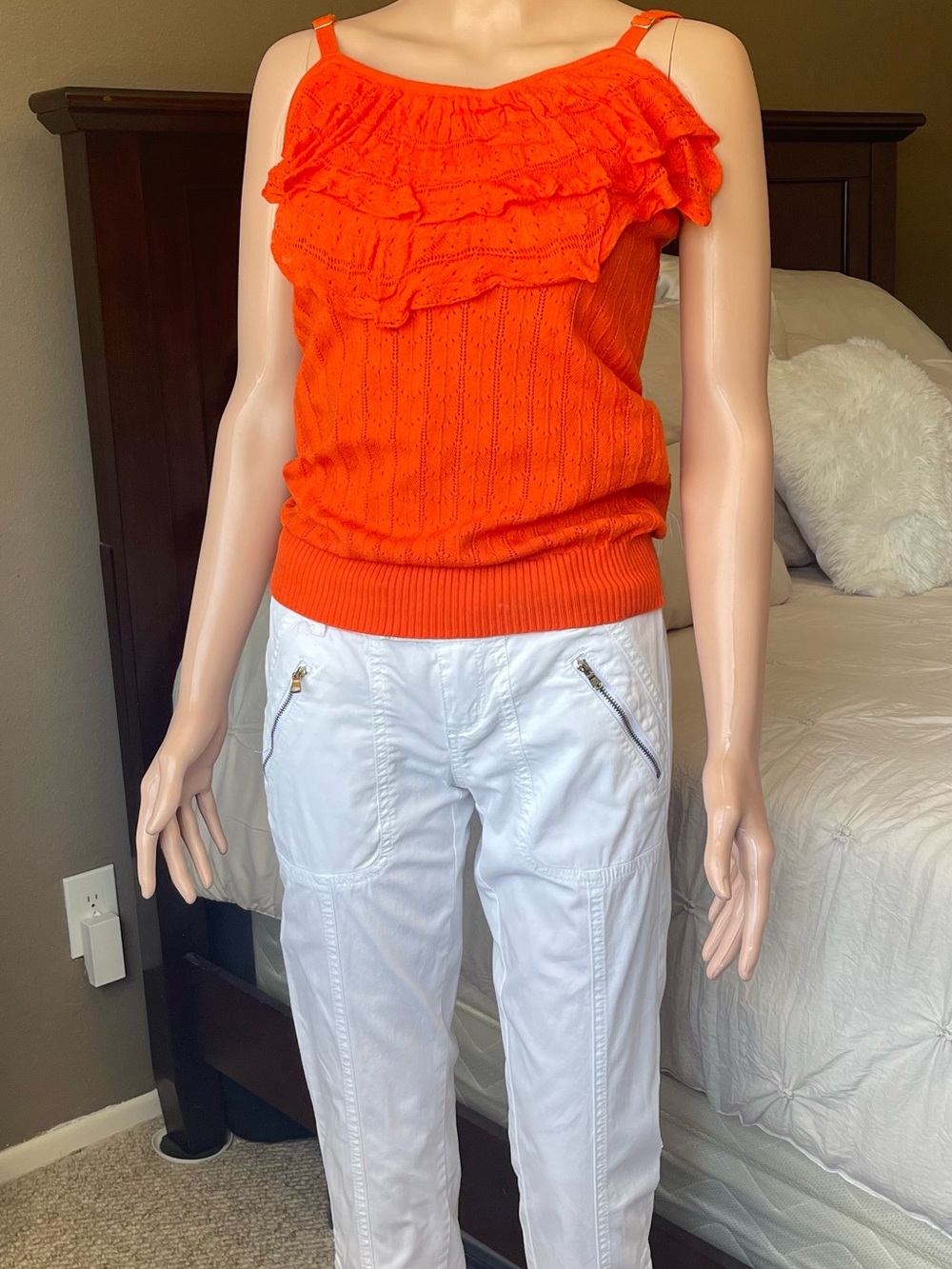 Cache Orange Ruffled Knit Tank
